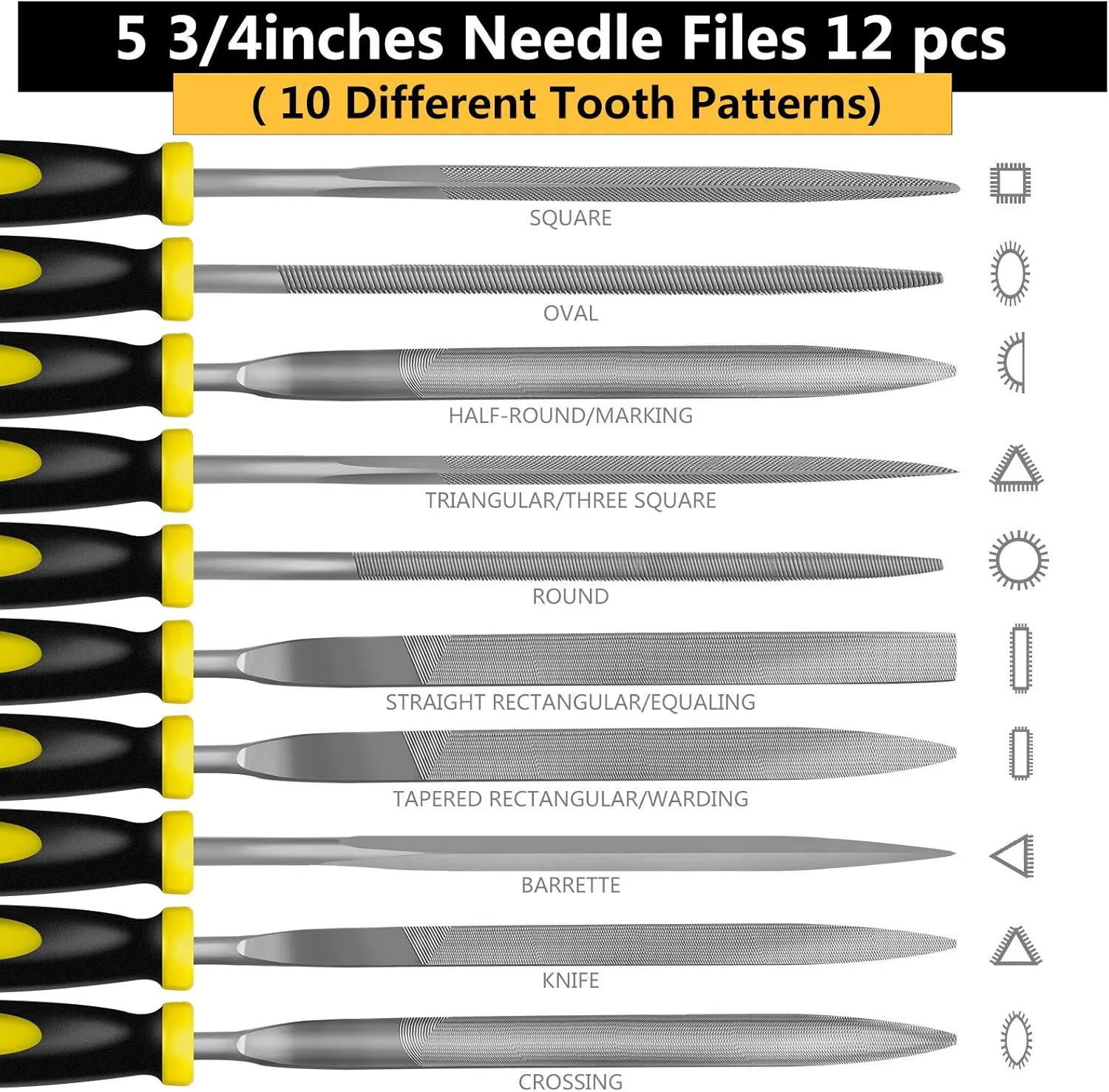 Metal File Set, Large Flat File/Half-Round File/Triangle File/Round File and 12 pcs Needle Files with Storage Bag and Steel Brush for Woodwork, Metal, Leather and Plastic