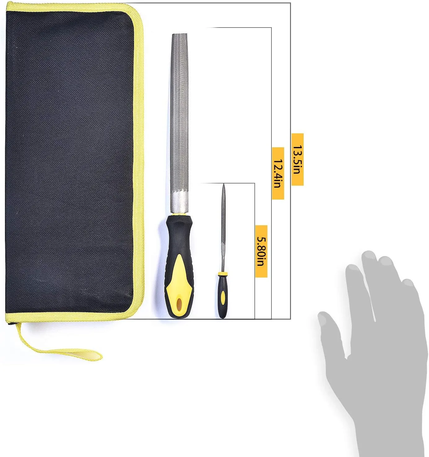 Metal File Set, Large Flat File/Half-Round File/Triangle File/Round File and 12 pcs Needle Files with Storage Bag and Steel Brush for Woodwork, Metal, Leather and Plastic