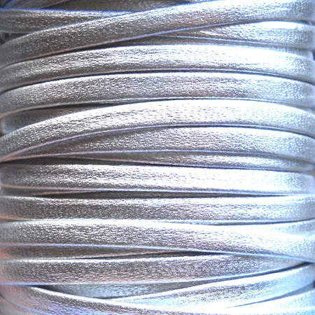 metallic silver 3 mm plain flat leather