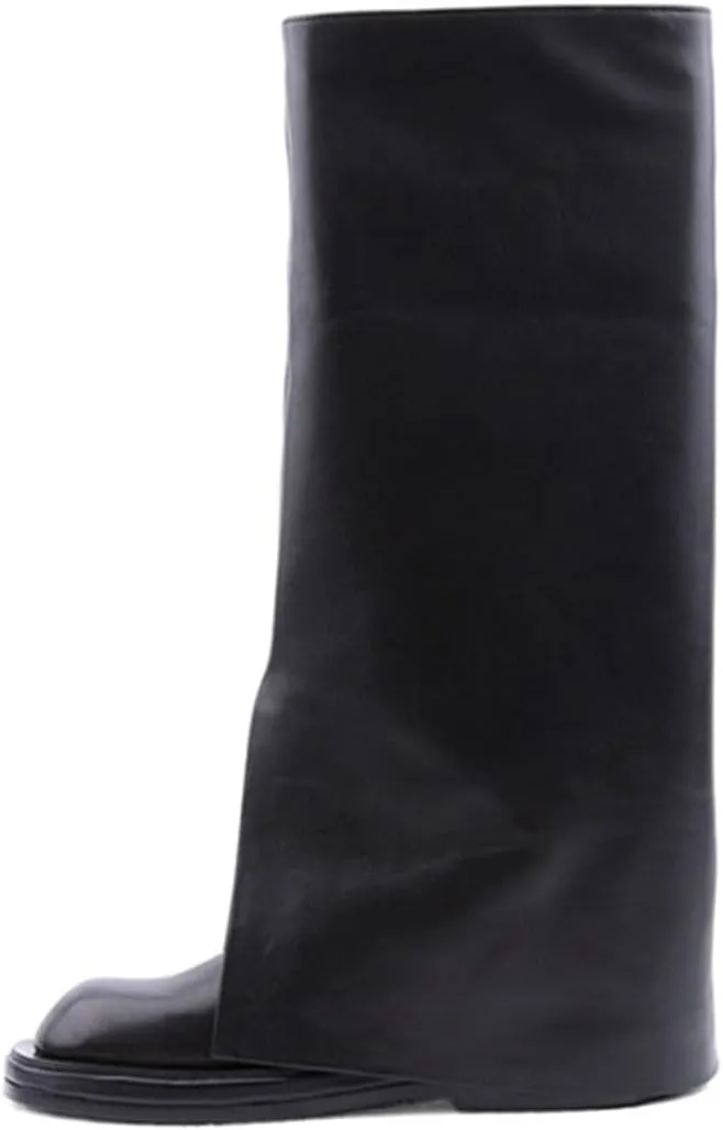 Milooey shoes Women Round Toe Knee High Boots Platform Comfortable Flat Riding Boots V Cut Fahion Party Shoes Size 4-16 Us