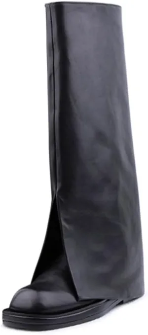 Milooey shoes Women Round Toe Knee High Boots Platform Comfortable Flat Riding Boots V Cut Fahion Party Shoes Size 4-16 Us