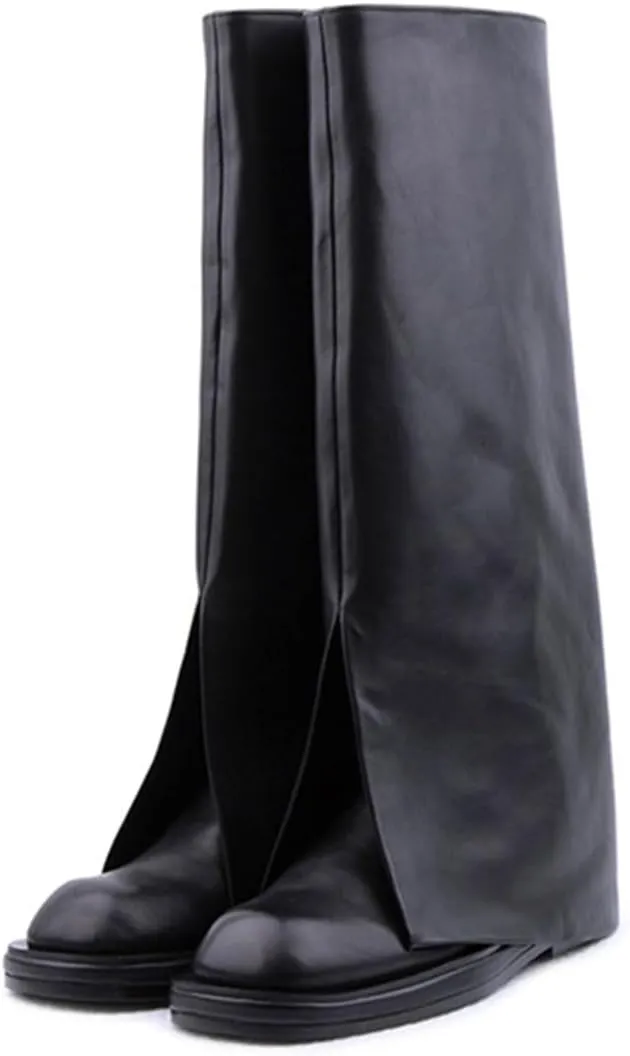 Milooey shoes Women Round Toe Knee High Boots Platform Comfortable Flat Riding Boots V Cut Fahion Party Shoes Size 4-16 Us