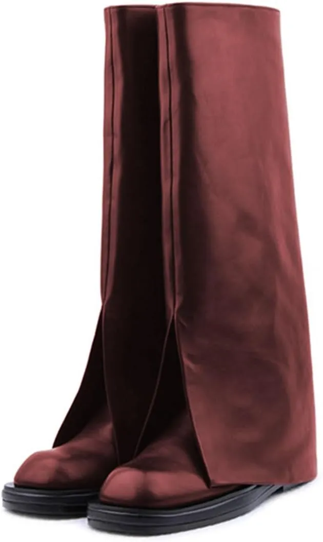 Milooey shoes Women Round Toe Knee High Boots Platform Comfortable Flat Riding Boots V Cut Fahion Party Shoes Size 4-16 Us