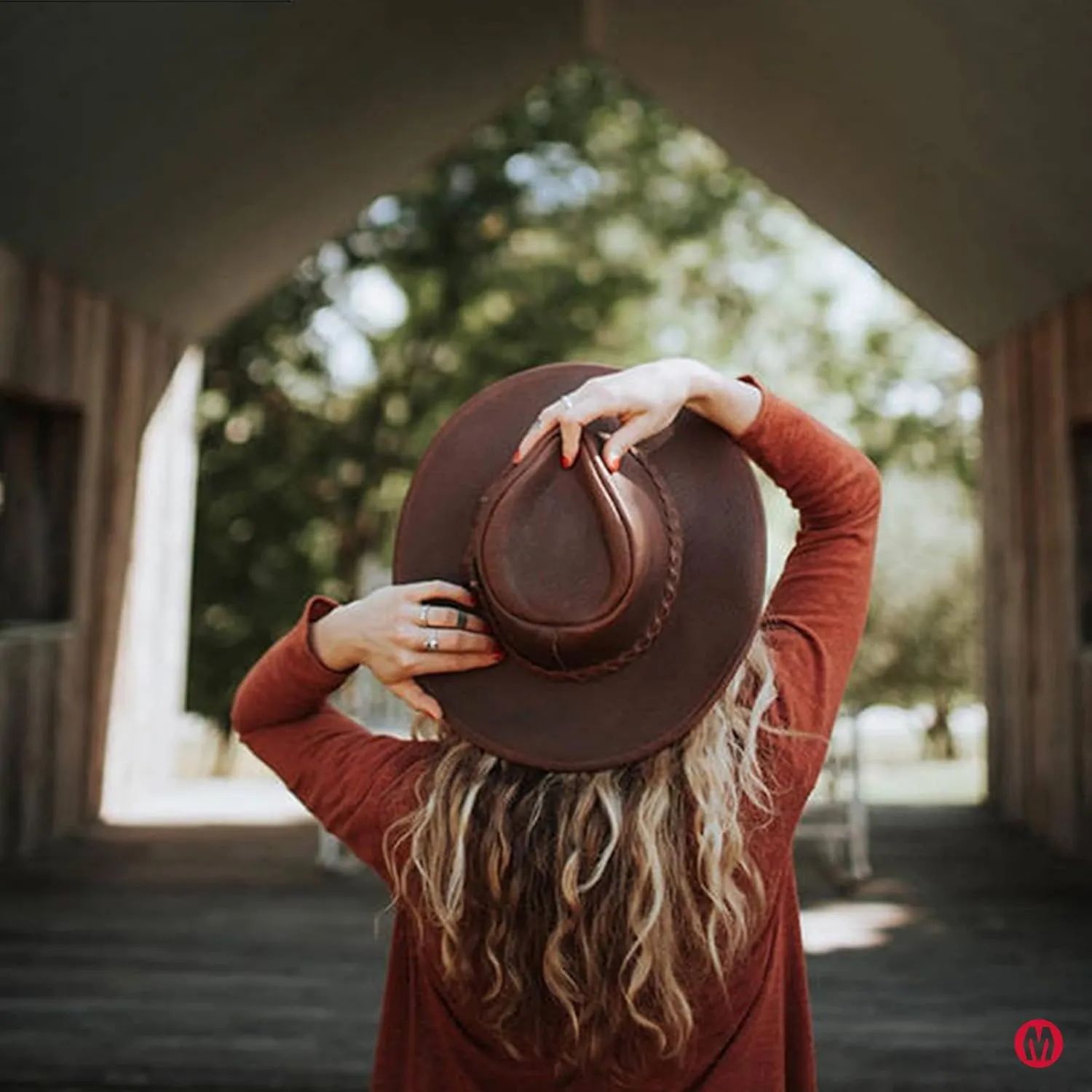 Minnetonka Outback Hat-Flat Brimmed Cowboy Hat for Men and Women Made with Distressed Leather, Hidden Steel Wire in Brim.