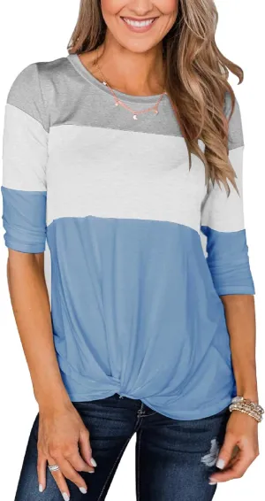 Minthunter Women's Half Sleeve T Shirts Casual Color Block Round Neck Spring Tops