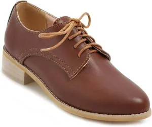 MIOKE Women's Casual Lace Up Oxford Brogues Round Toe Comfort Flat Low Heel Vintage School Oxfords Shoes
