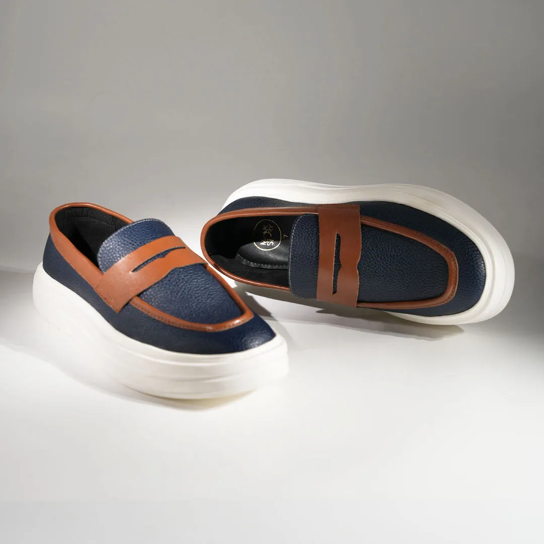 Monkstory Dual Tone Chunky Luxe Slip-On Sneakers - Midnight Blue/Tan