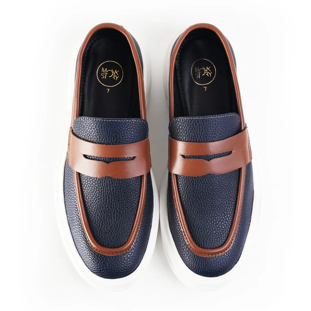 Monkstory Dual Tone Chunky Luxe Slip-On Sneakers - Midnight Blue/Tan