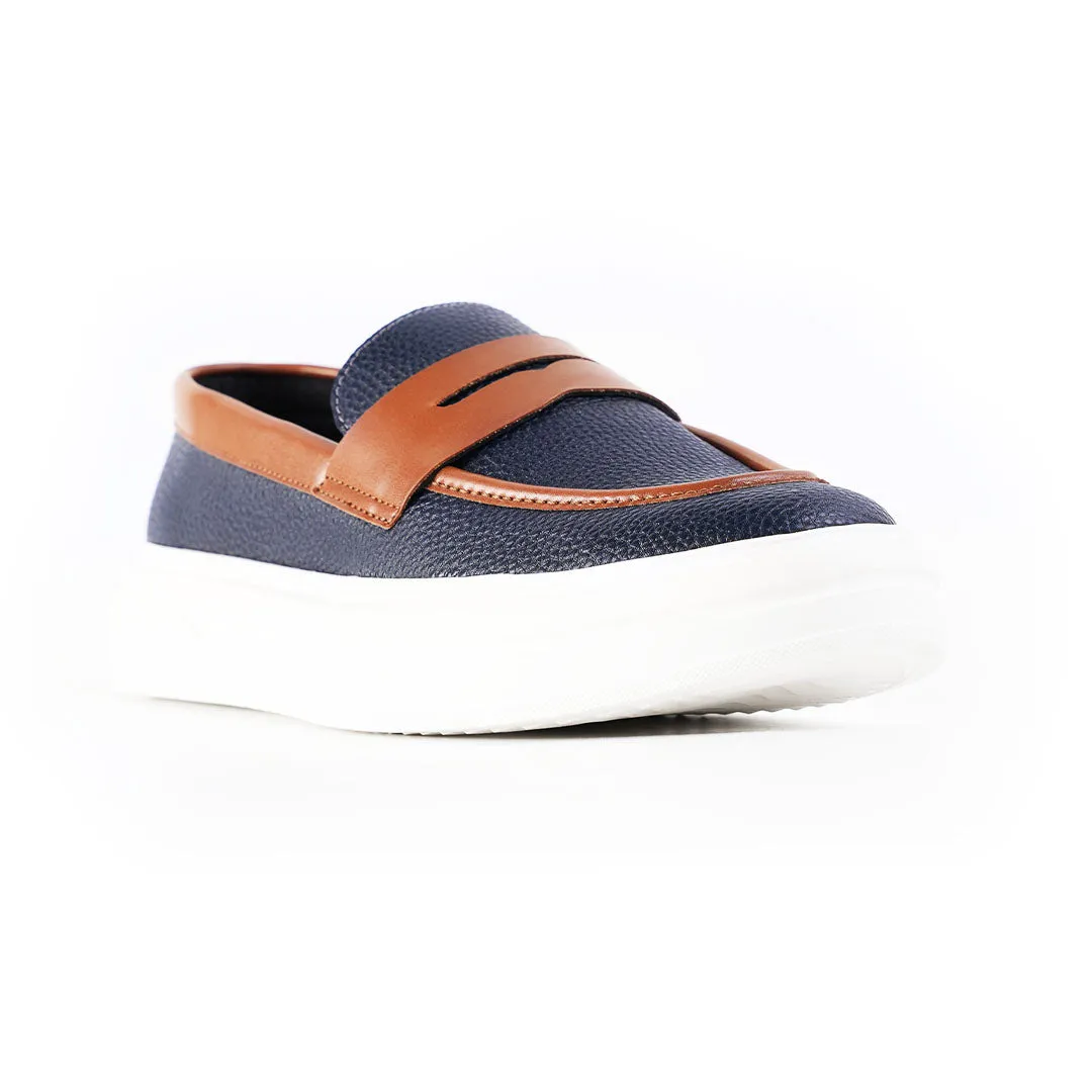 Monkstory Dual Tone Chunky Luxe Slip-On Sneakers - Midnight Blue/Tan