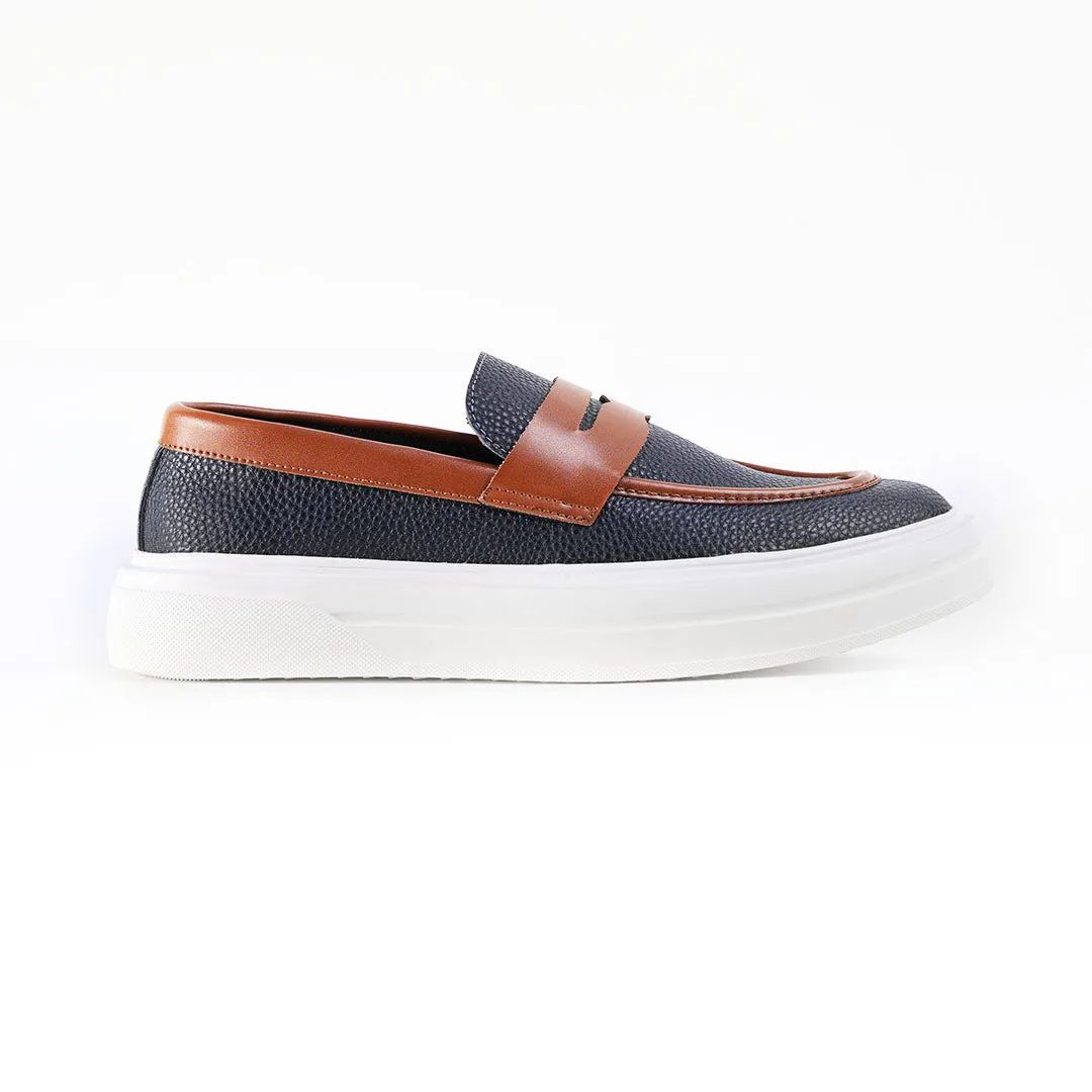 Monkstory Dual Tone Chunky Luxe Slip-On Sneakers - Midnight Blue/Tan