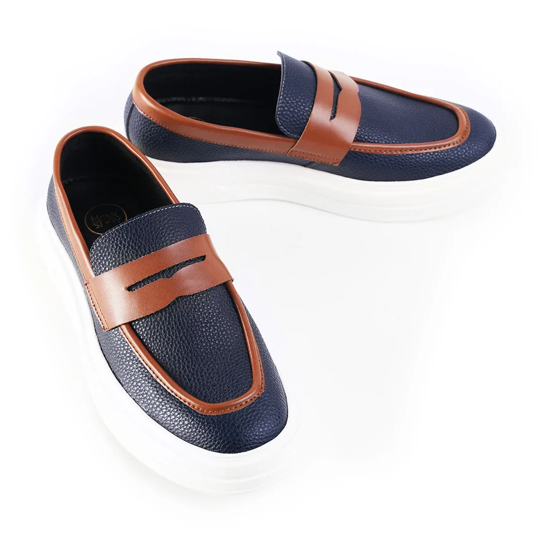 Monkstory Dual Tone Chunky Luxe Slip-On Sneakers - Midnight Blue/Tan