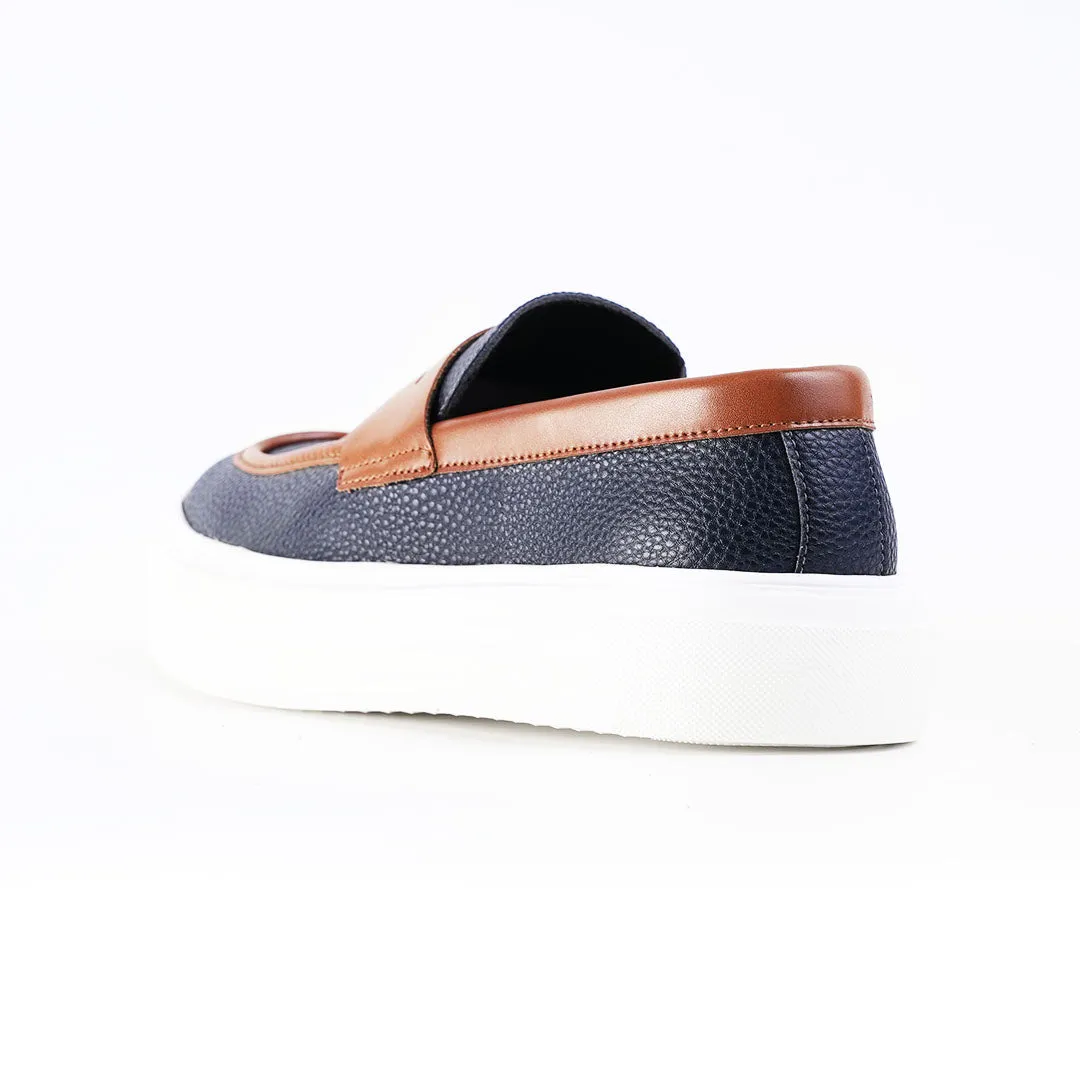 Monkstory Dual Tone Chunky Luxe Slip-On Sneakers - Midnight Blue/Tan