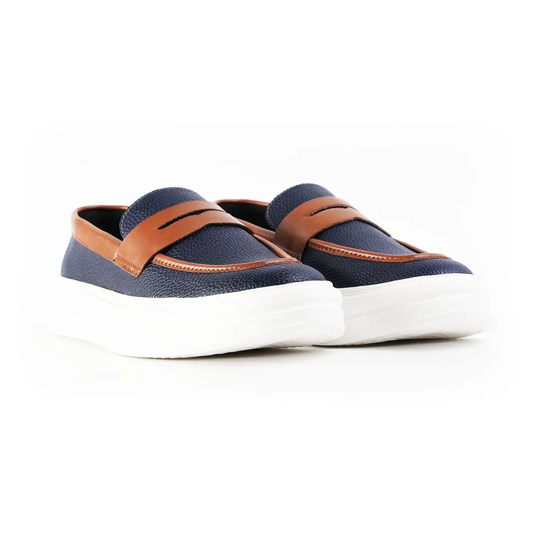 Monkstory Dual Tone Chunky Luxe Slip-On Sneakers - Midnight Blue/Tan