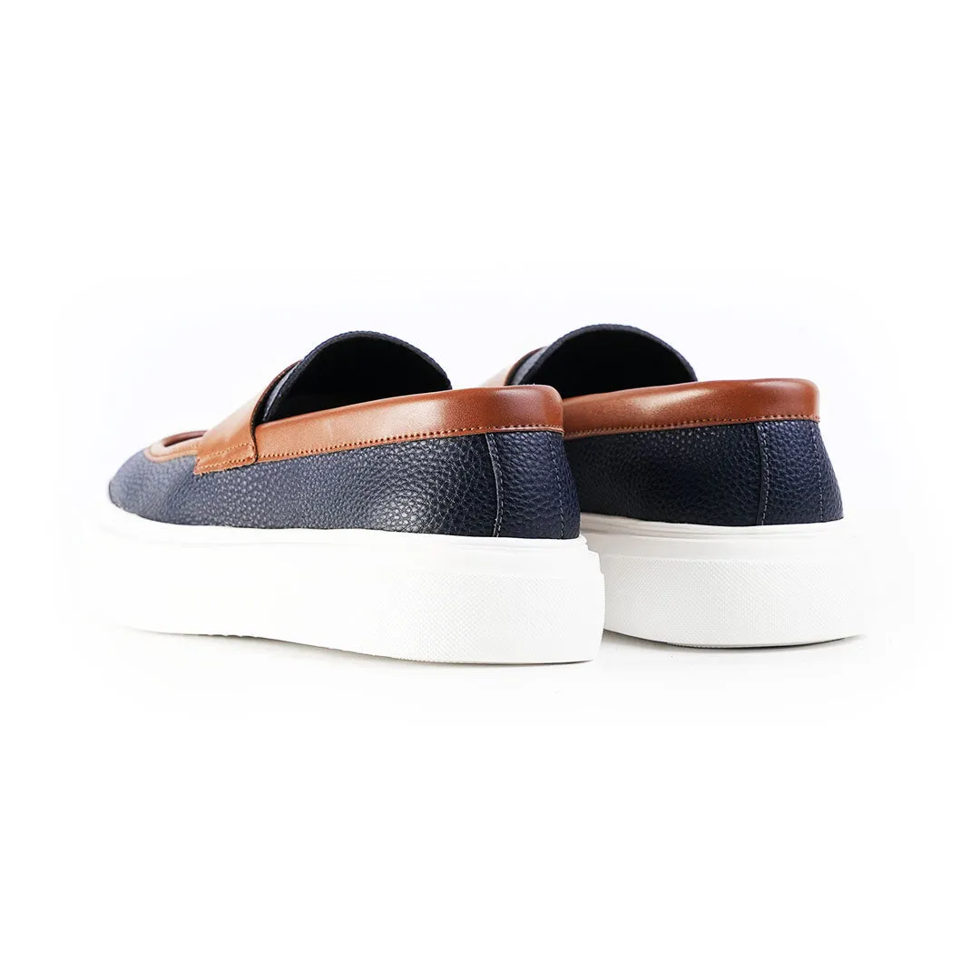 Monkstory Dual Tone Chunky Luxe Slip-On Sneakers - Midnight Blue/Tan