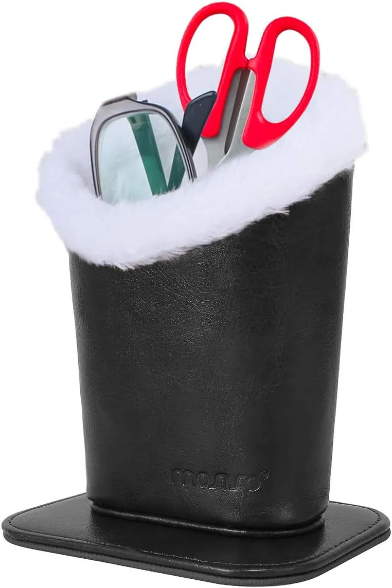 MOSISO Eyeglasses Holder, Plush Lined PU Leather Stand Case with Magnetic Base