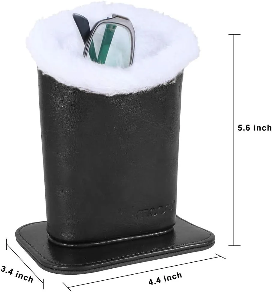 MOSISO Eyeglasses Holder, Plush Lined PU Leather Stand Case with Magnetic Base