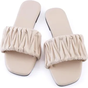 Mtzyoa Women Flat Sandals Braided Leather Nude Summer Dressy Fashion Evening Party Wedding Sandals