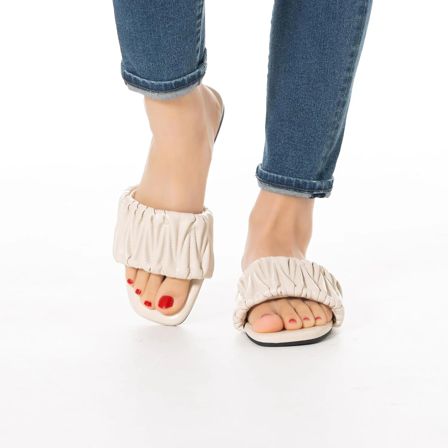 Mtzyoa Women Flat Sandals Braided Leather Nude Summer Dressy Fashion Evening Party Wedding Sandals