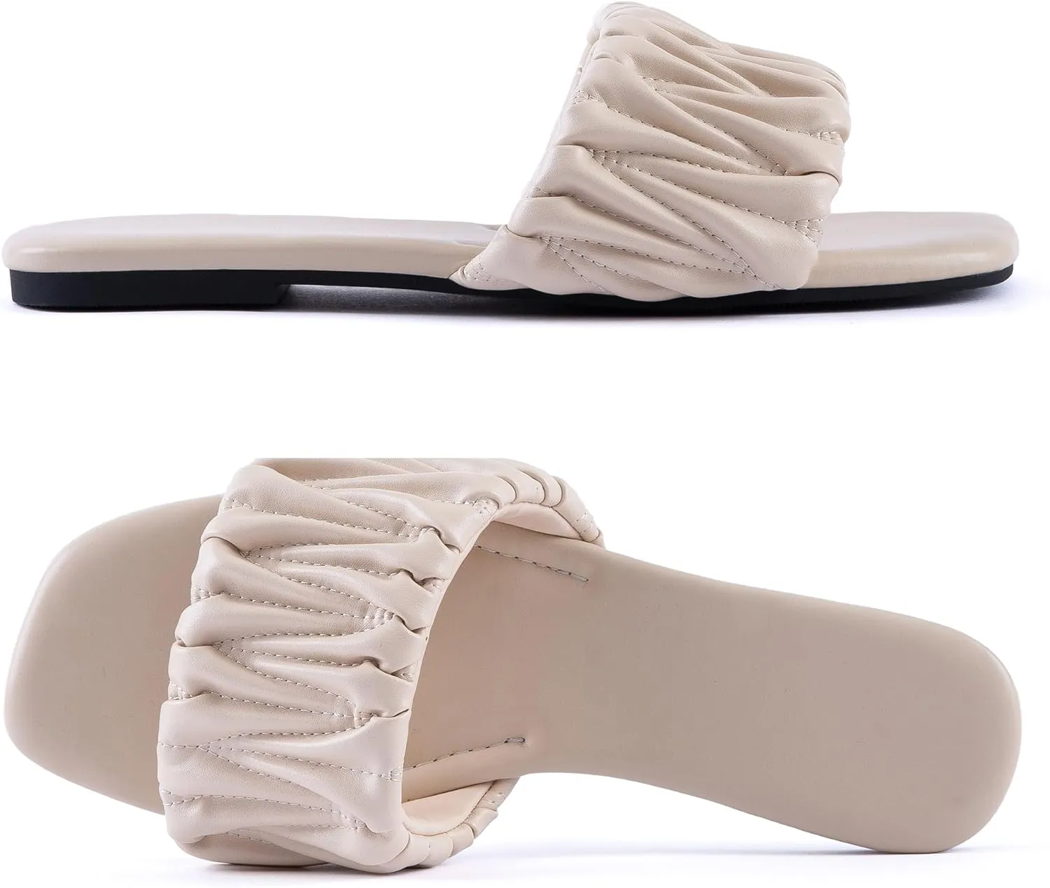 Mtzyoa Women Flat Sandals Braided Leather Nude Summer Dressy Fashion Evening Party Wedding Sandals