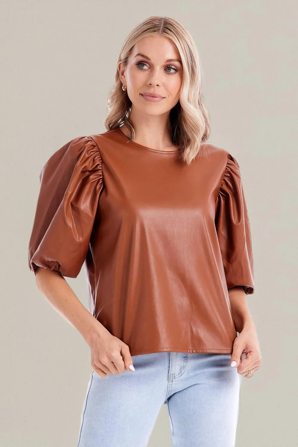 Mud Pie Women's Lemy Faux Leather Top