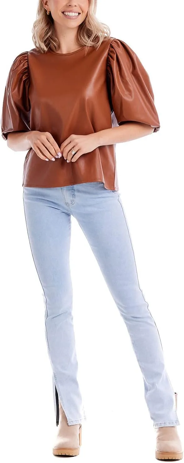 Mud Pie Women's Lemy Faux Leather Top