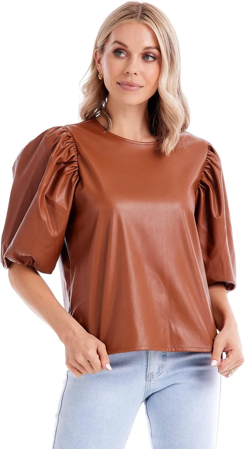 Mud Pie Women's Lemy Faux Leather Top