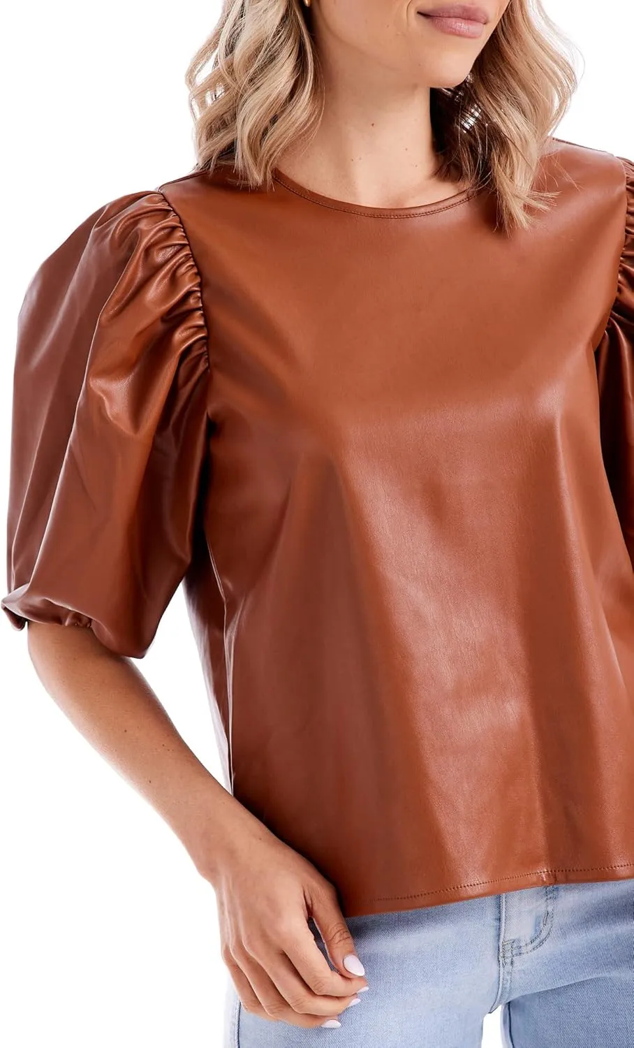 Mud Pie Women's Lemy Faux Leather Top