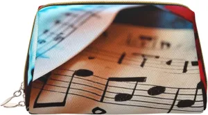 Musical Notes Treble Print Travel Makeup Bag, Women's Large Capacity Makeup Bag, Waterproof Portable Bag, Open Flat Makeup Bag