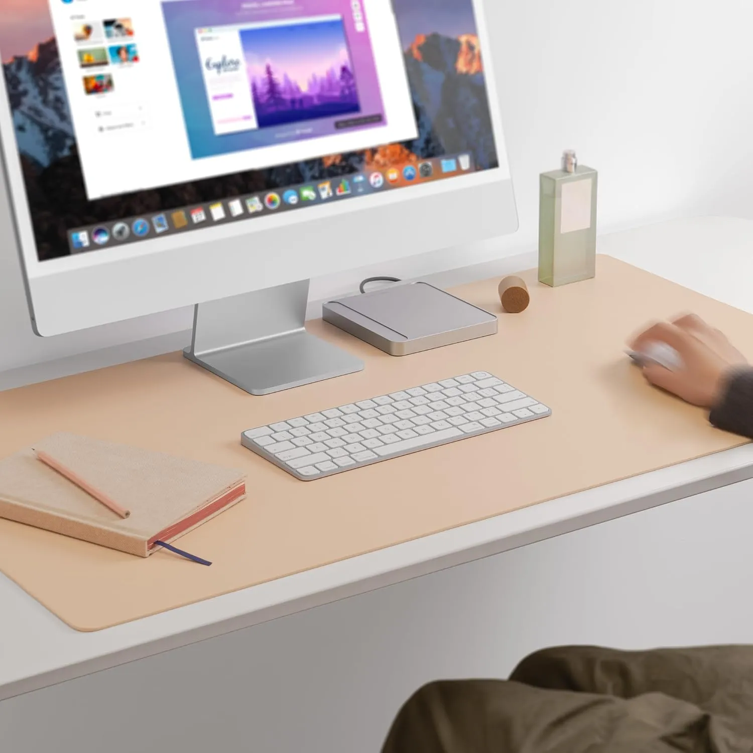 Nekmit Leather Desk Blotter Pad 36 x 20 Inches, Flat, Non-Slip, Waterproof, Apricot, Ideal for Office and Home and More