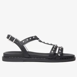 NeroGiardini Flat Leather Sandal E513480D-BLACK