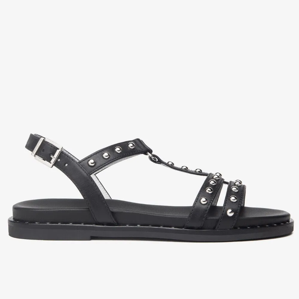 NeroGiardini Flat Leather Sandal E513480D-BLACK