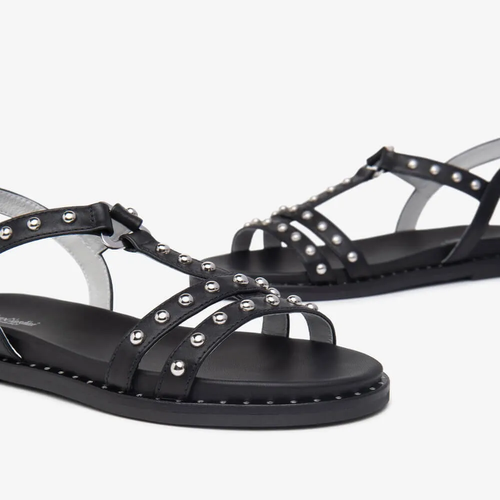 NeroGiardini Flat Leather Sandal E513480D-BLACK