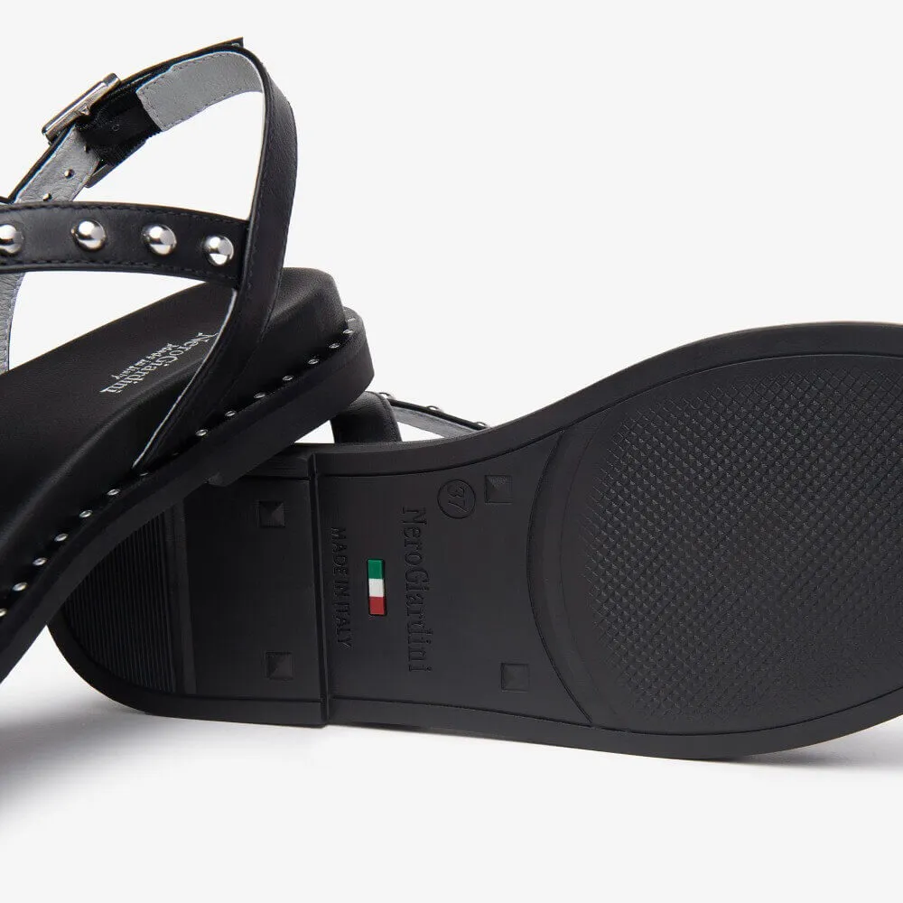 NeroGiardini Flat Leather Sandal E513480D-BLACK