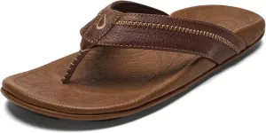 OLUKAI Hiapo Men's Beach Sandals, Full-Grain Leather Flip-Flop Slides, Compression Molded Footbed & Comfort Fit, Enhanced Grip Soles