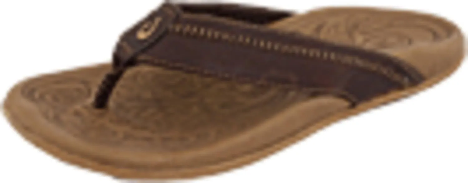 OLUKAI Hiapo Men's Beach Sandals, Full-Grain Leather Flip-Flop Slides, Compression Molded Footbed & Comfort Fit, Enhanced Grip Soles