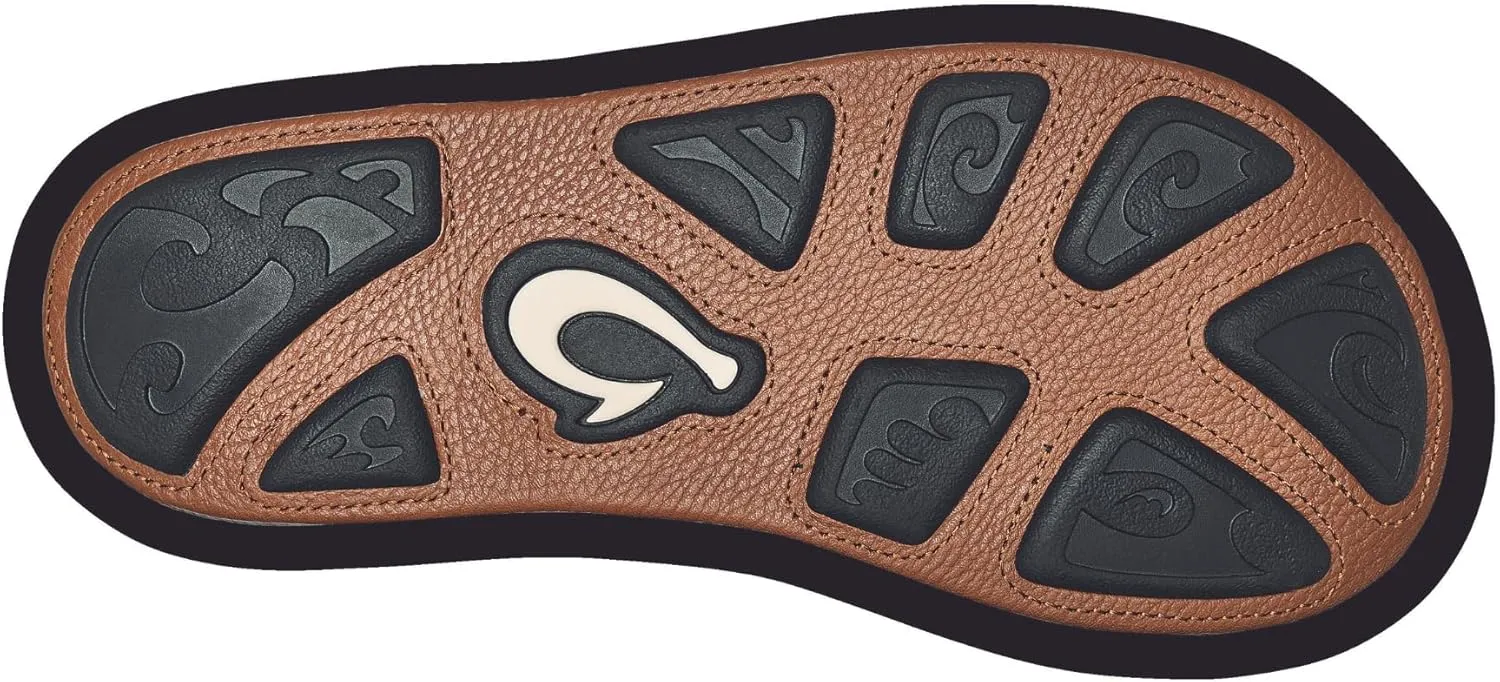 OLUKAI Hiapo Men's Beach Sandals, Full-Grain Leather Flip-Flop Slides, Compression Molded Footbed & Comfort Fit, Enhanced Grip Soles