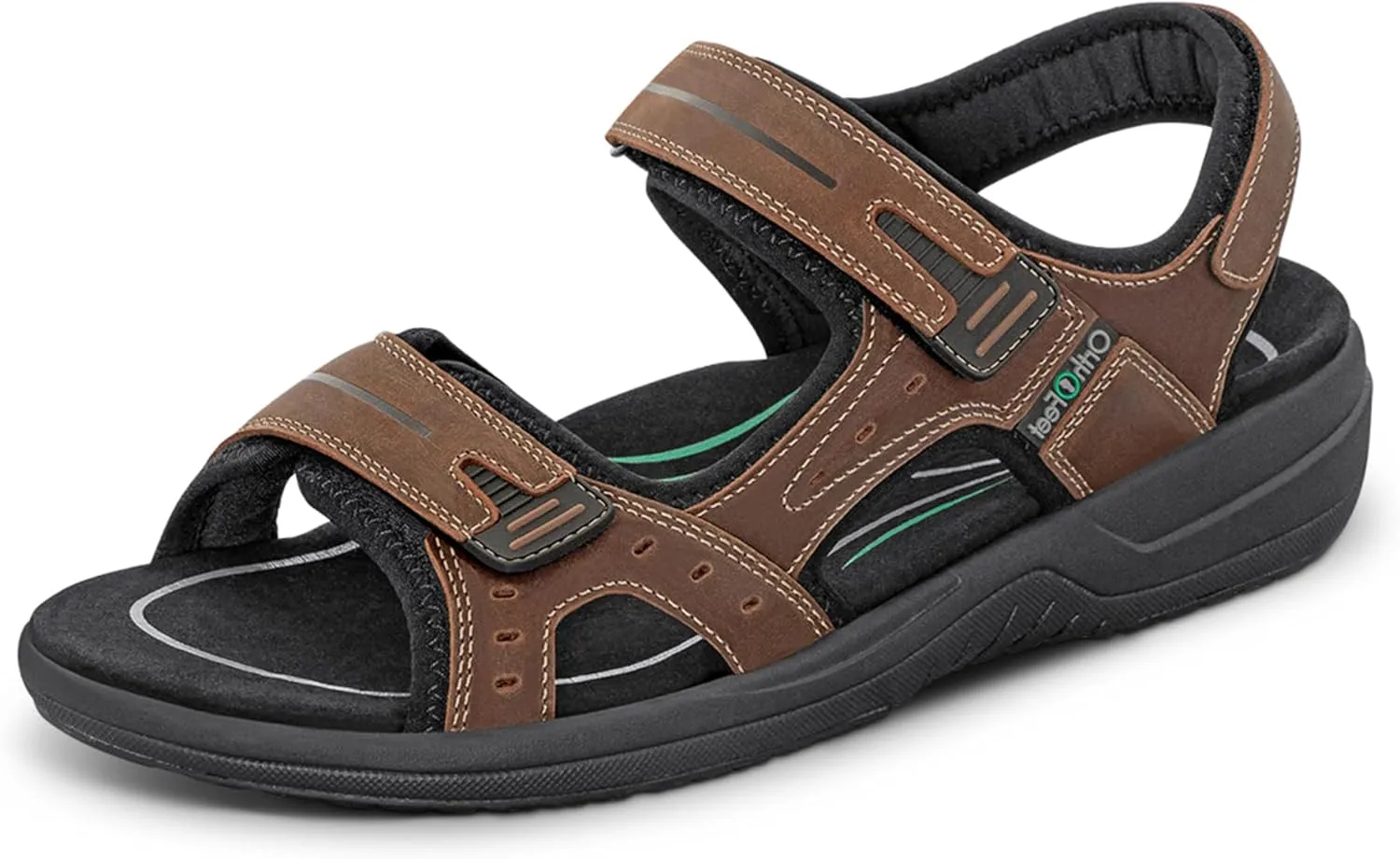 Orthofeet Men's Orthopedic Leather Gemini Adjustable Sandals