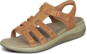 Orthofeet Women's Orthopedic Camel Leather Amalfi Adjustable Sandals, Size 9 Wide