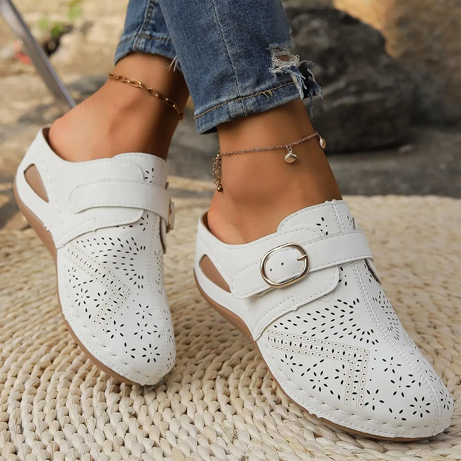 Orthopedic Sandals for Women Closed Toe Cute Mules Women Slip On Summer Mule High Heel Slipper Breathable Wedge Slides