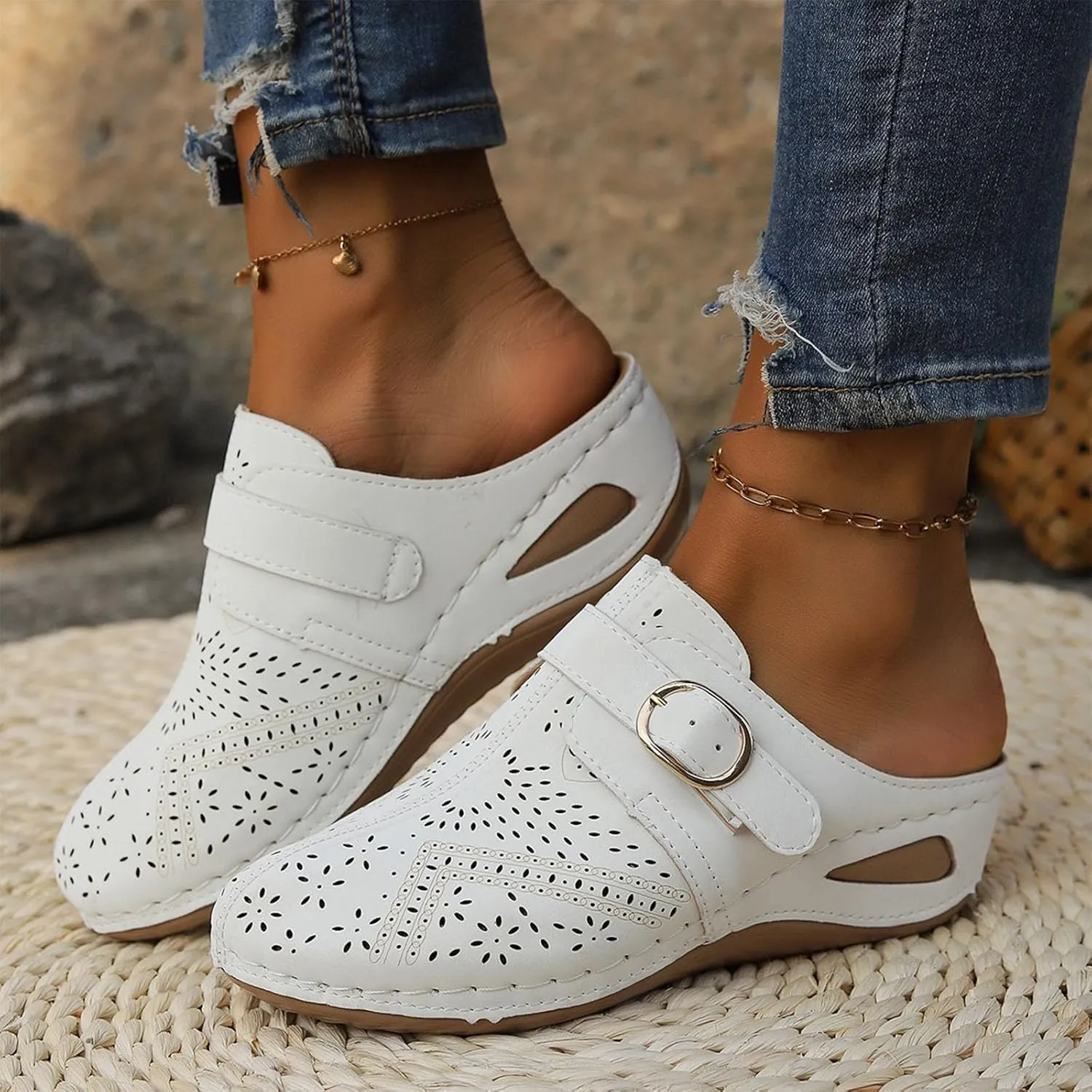 Orthopedic Sandals for Women Closed Toe Cute Mules Women Slip On Summer Mule High Heel Slipper Breathable Wedge Slides