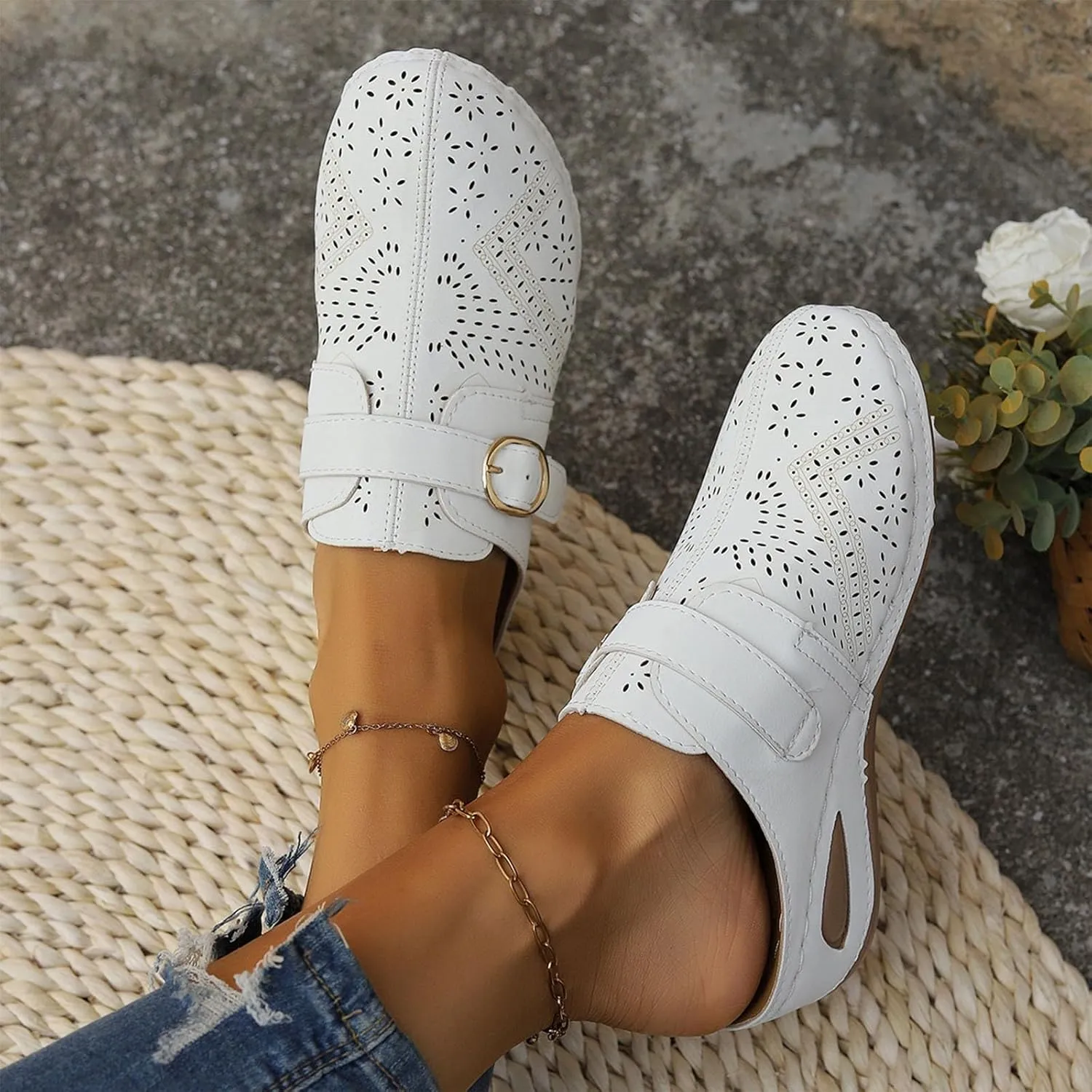 Orthopedic Sandals for Women Closed Toe Cute Mules Women Slip On Summer Mule High Heel Slipper Breathable Wedge Slides