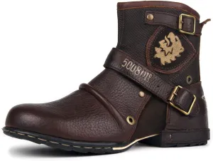 OSSTONE Moto Boots for Men Fashion Zipper-up Leather Chukka Boots Casual Shoes Retro Style OS-5008-1-DA1B1