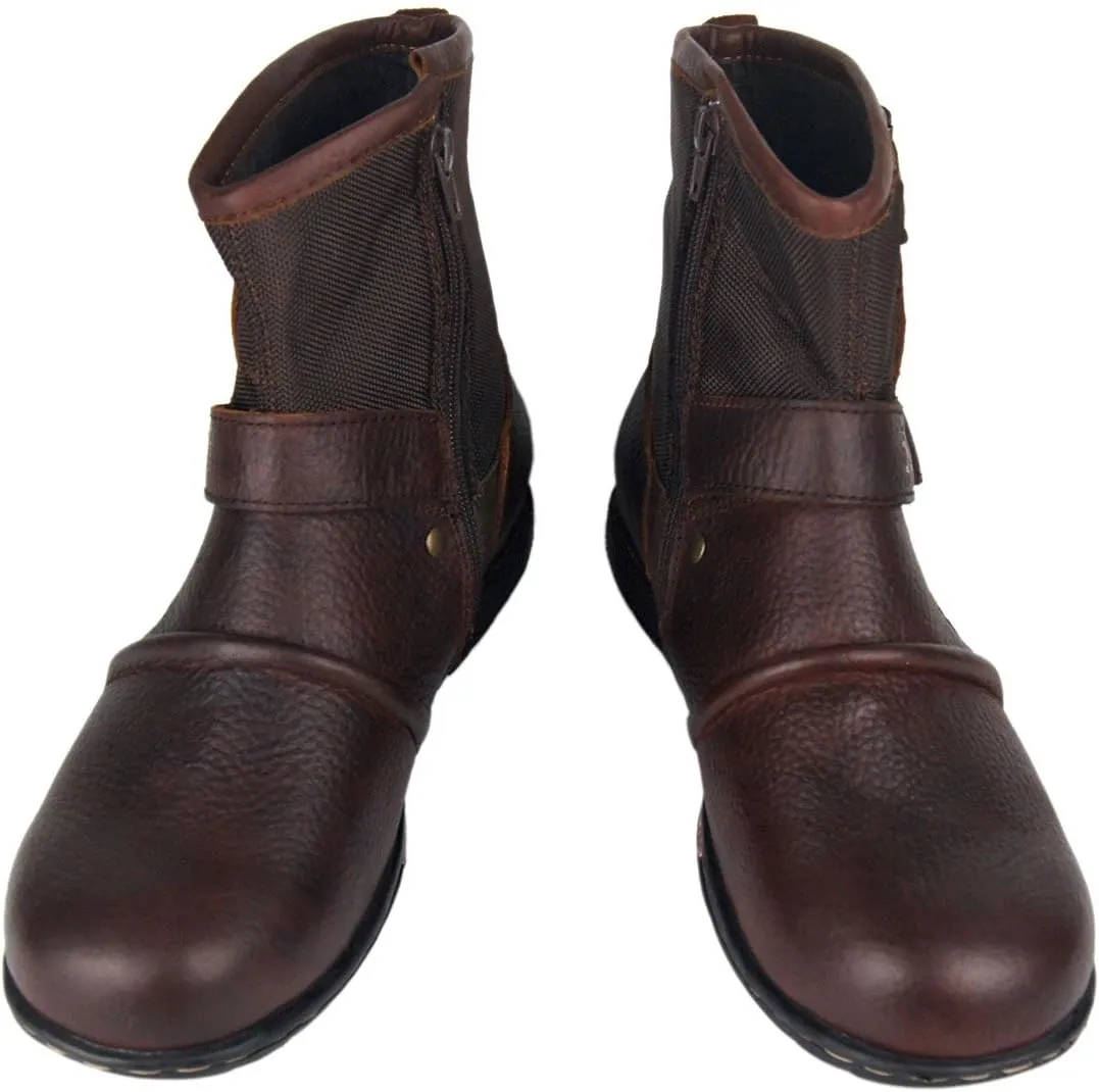 OSSTONE Moto Boots for Men Fashion Zipper-up Leather Chukka Boots Casual Shoes Retro Style OS-5008-1-DA1B1