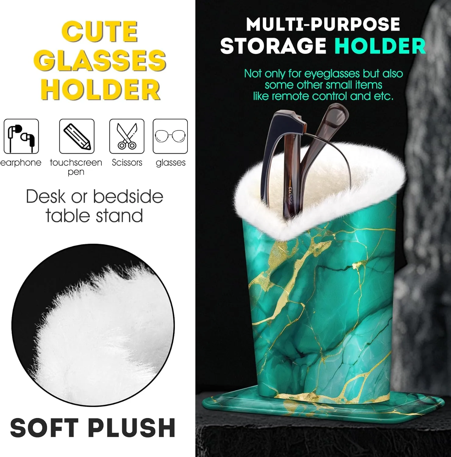 Pack of 2 Plush Lined Eyeglasses Holder Stand Protective Glasses Case For Desks Or Nightstands