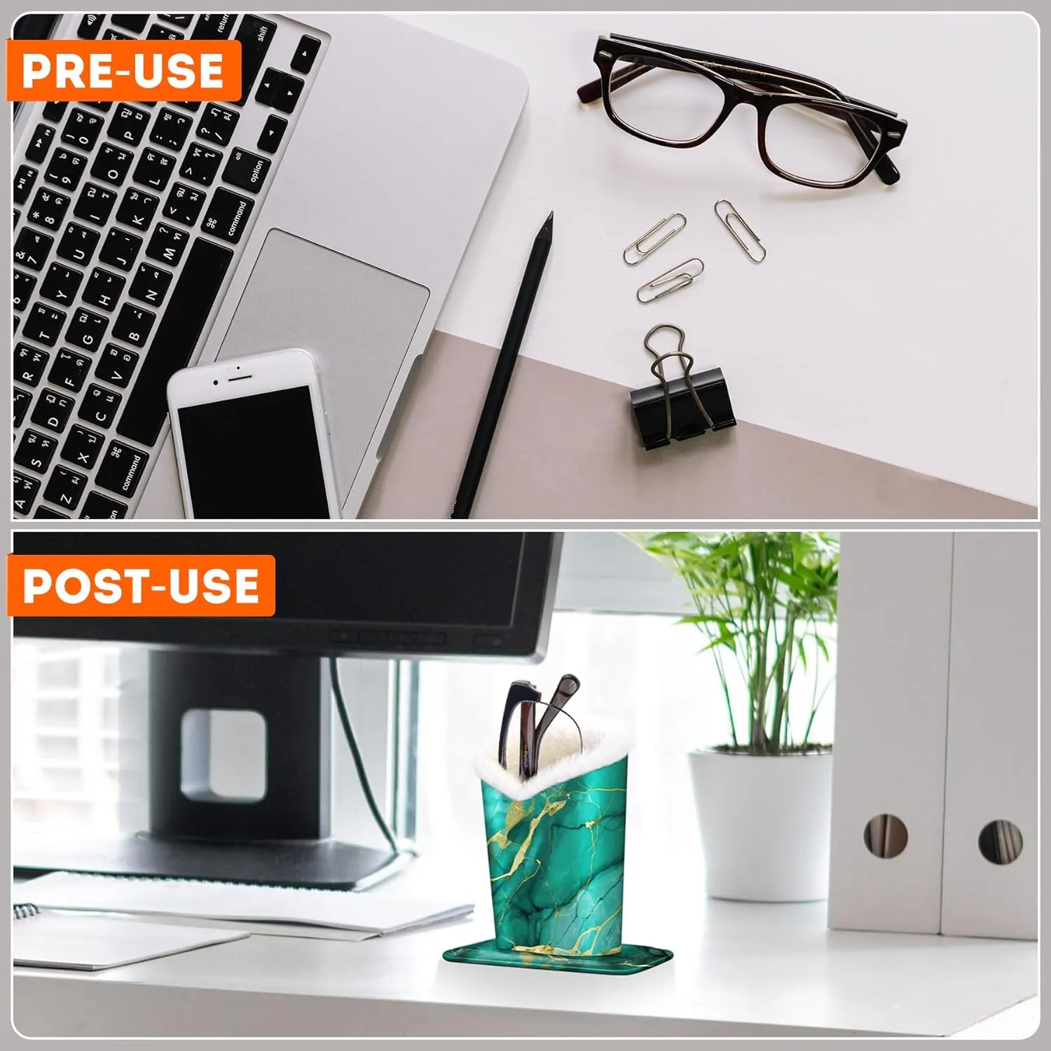 Pack of 2 Plush Lined Eyeglasses Holder Stand Protective Glasses Case For Desks Or Nightstands