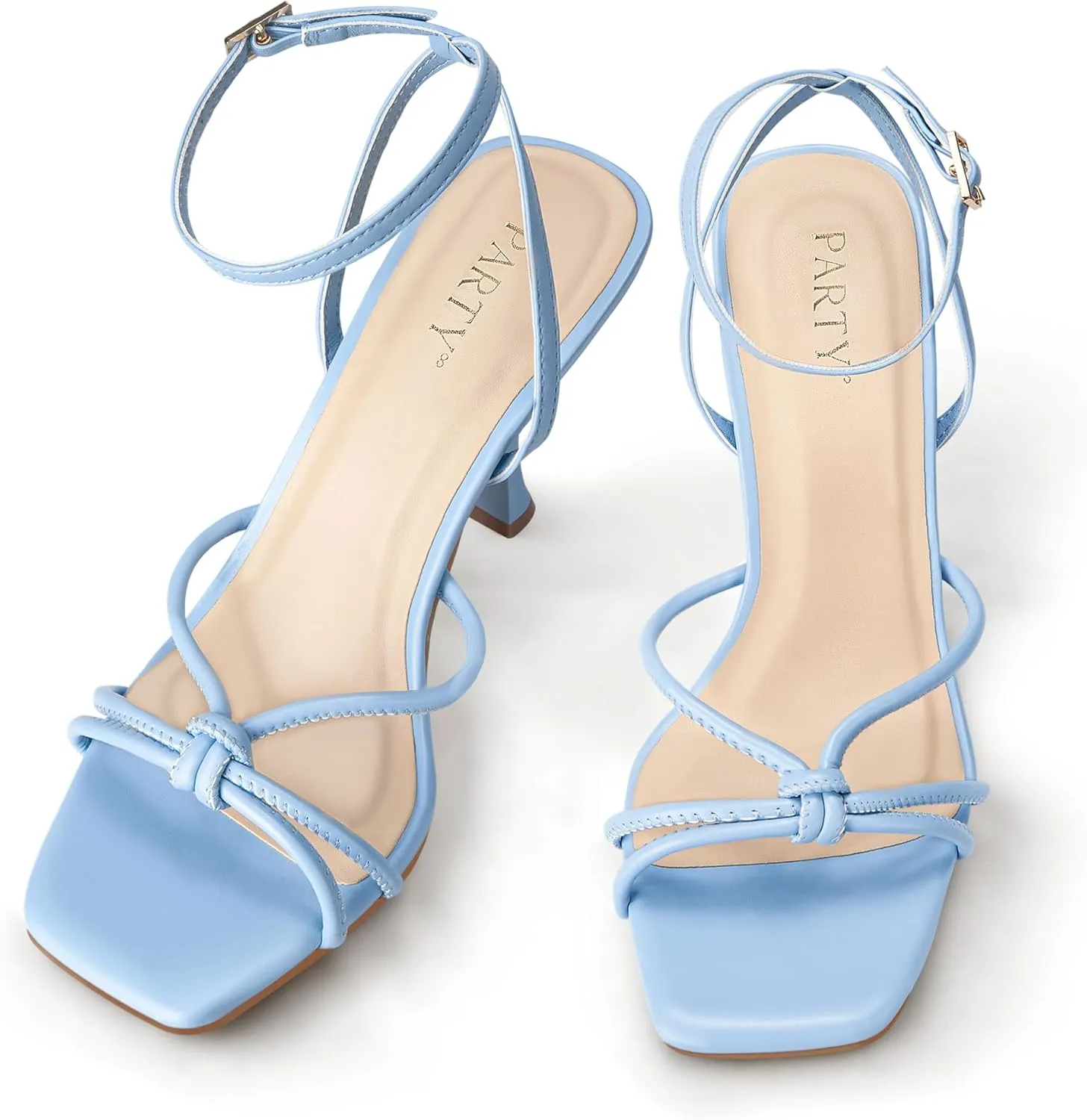 PARTY Women's Square Open Toe Strappy Heeled Sandals 3 inch Stiletto Kitten Heel with Ankle Buckle Strap, Comfortable Slingback Summer Dress Shoes