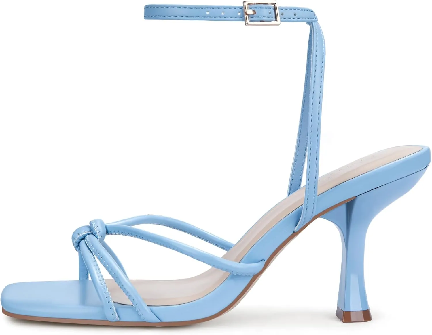 PARTY Women's Square Open Toe Strappy Heeled Sandals 3 inch Stiletto Kitten Heel with Ankle Buckle Strap, Comfortable Slingback Summer Dress Shoes