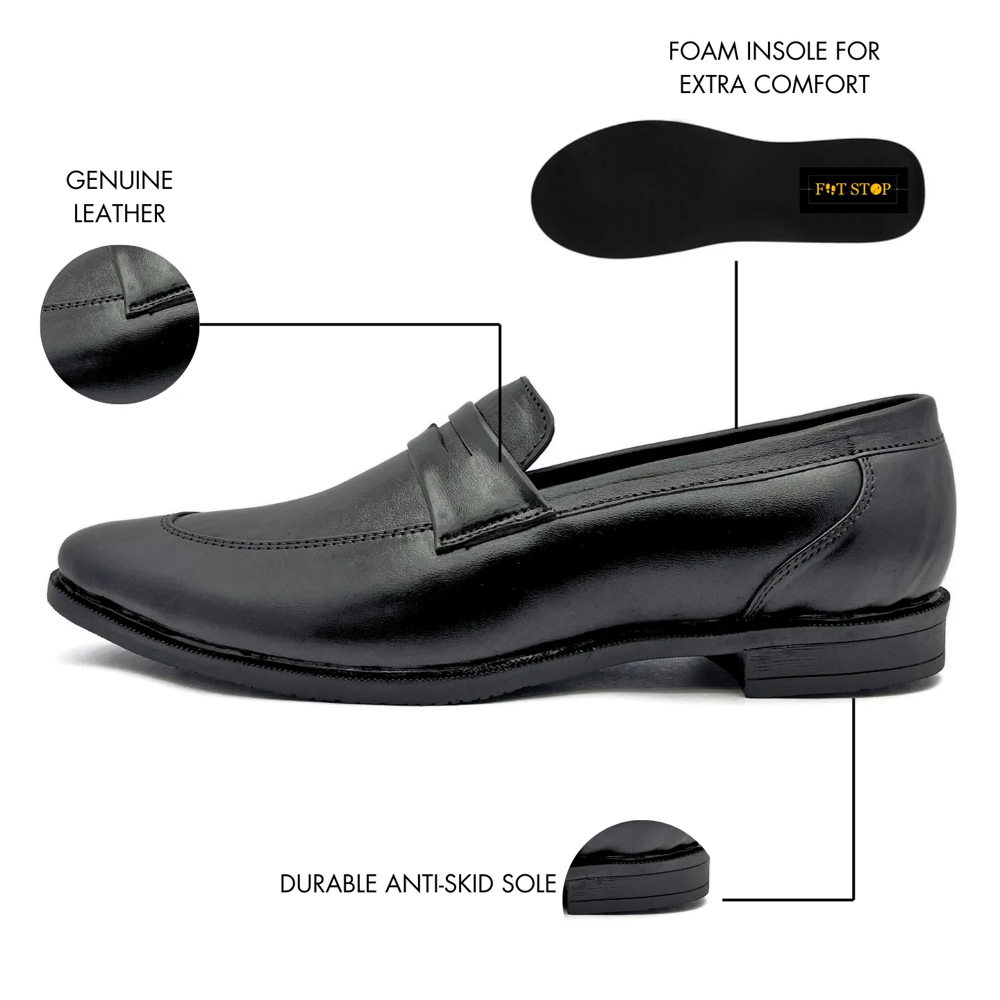 Penny Loafer With Double Stitched Welts for Men (Black)