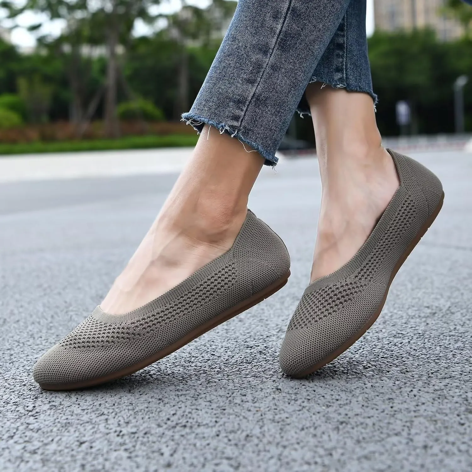 Puxowe Women’s Ballet Flat Shoes Round Toe Knit Slip On Ballerina Walking Flats Dress Shoes for Women