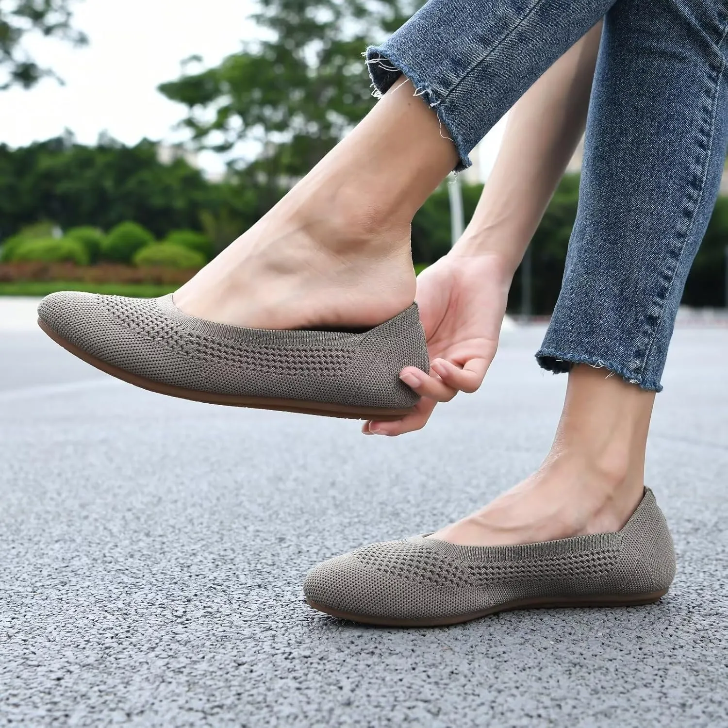 Puxowe Women’s Ballet Flat Shoes Round Toe Knit Slip On Ballerina Walking Flats Dress Shoes for Women